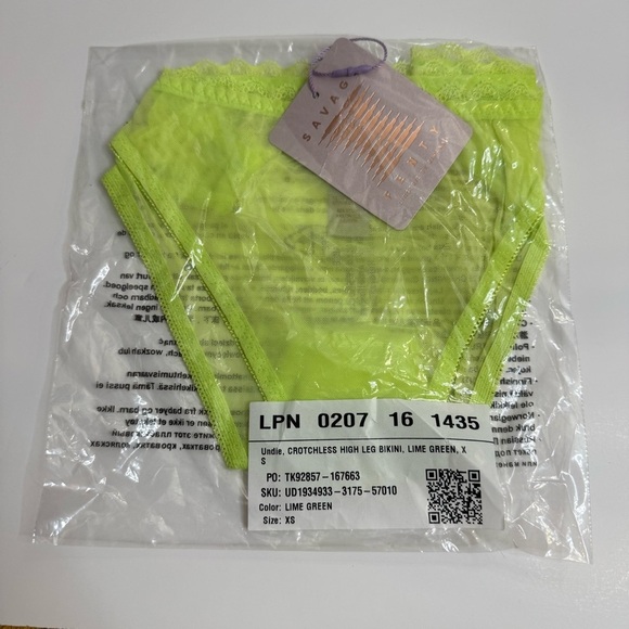 New Savage x Fenty Mesh Crotchless High-Leg Lime Green Bikini Undies - Picture 4 of 5